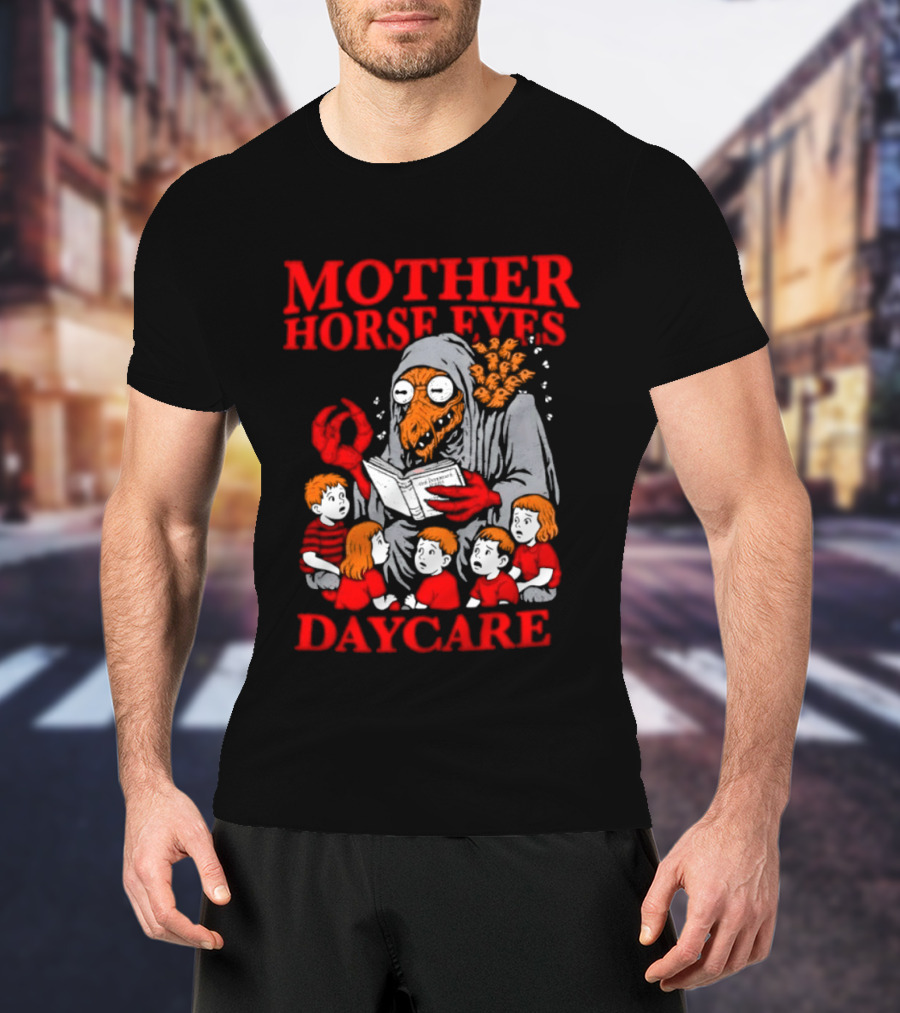 Mother Horse Eyes Daycare Creepy Creature Reading To Children T-Shirt