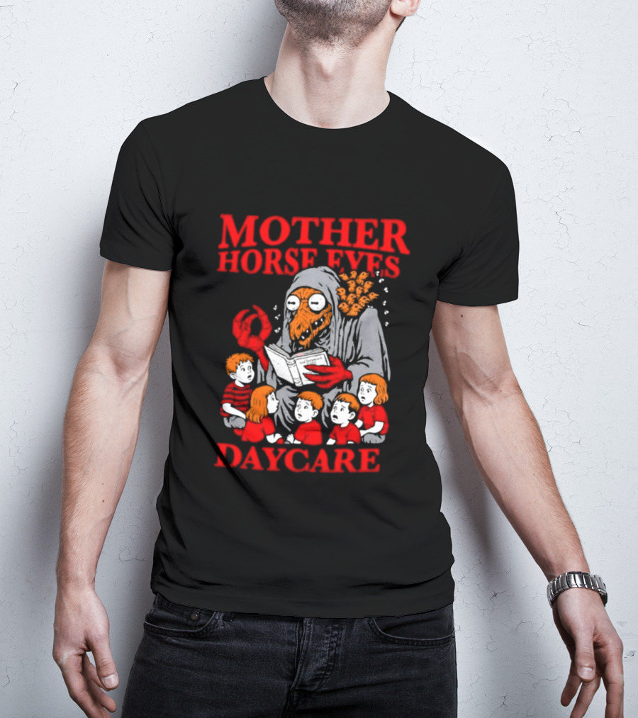 Mother Horse Eyes Daycare Creepy Creature Reading To Children T-Shirt