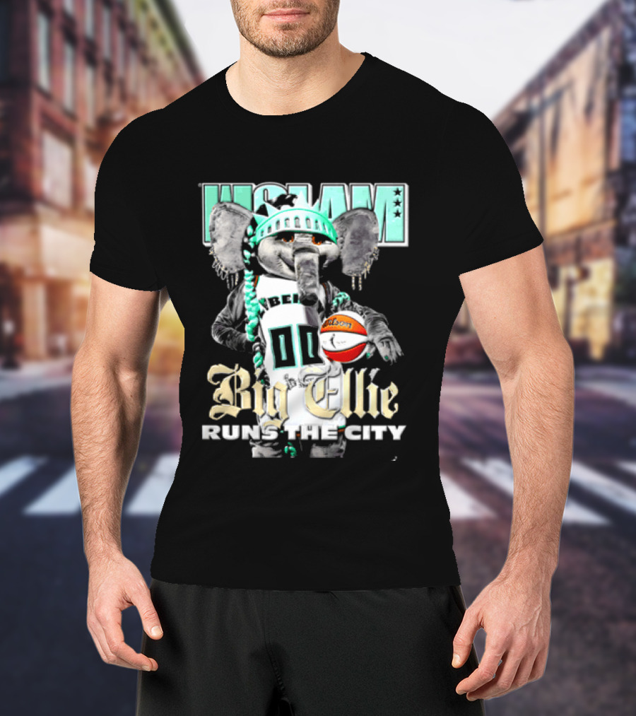 New York Liberty Big Ellie Runs The City Statue Crown Basketball T-Shirt
