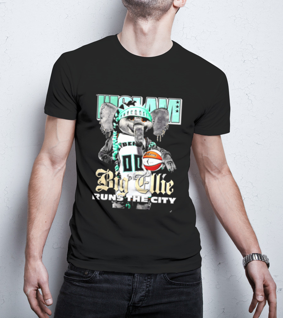 New York Liberty Big Ellie Runs The City Statue Crown Basketball T-Shirt