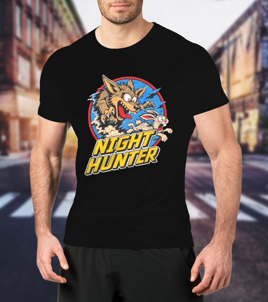 Night Hunter Coyote And Rabbit Chase Epic Predator Prey Adventure T-Shirt