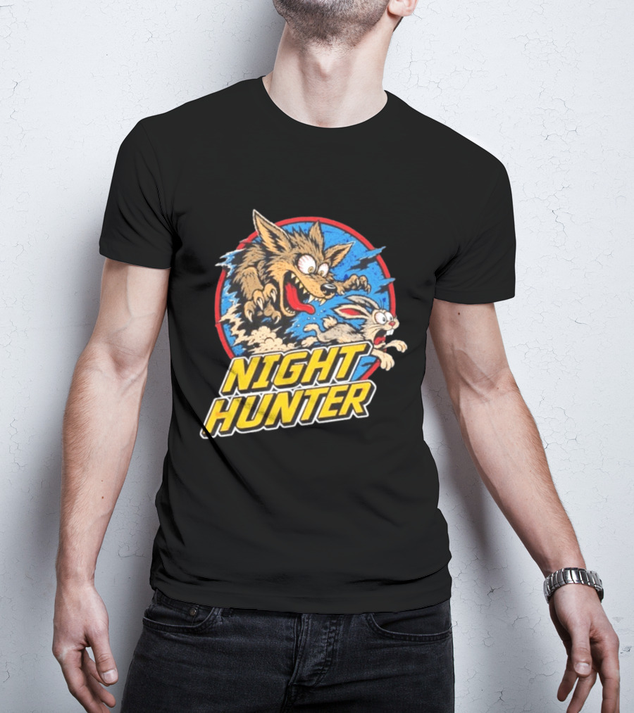 Night Hunter Coyote And Rabbit Chase Epic Predator Prey Adventure T-Shirt