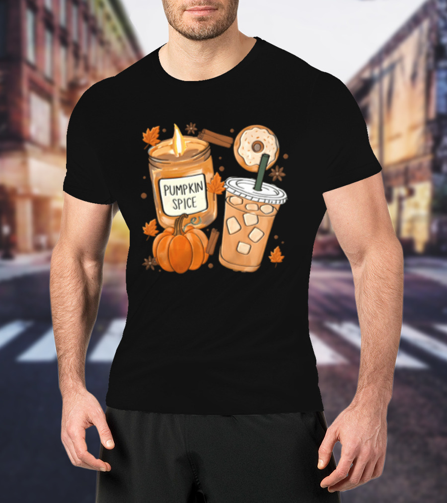 Pumpkin Spice Candle Iced Coffee Donut Autumn Aesthetic T-Shirt