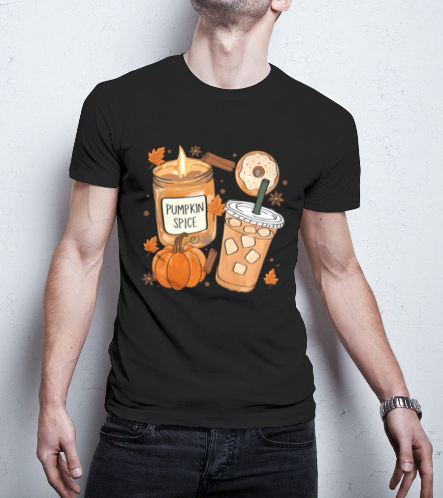 Pumpkin Spice Candle Iced Coffee Donut Autumn Aesthetic T-Shirt