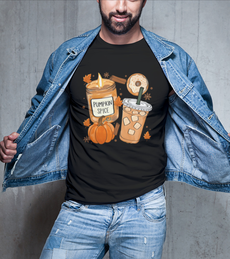 Pumpkin Spice Candle Iced Coffee Donut Autumn Aesthetic T-Shirt