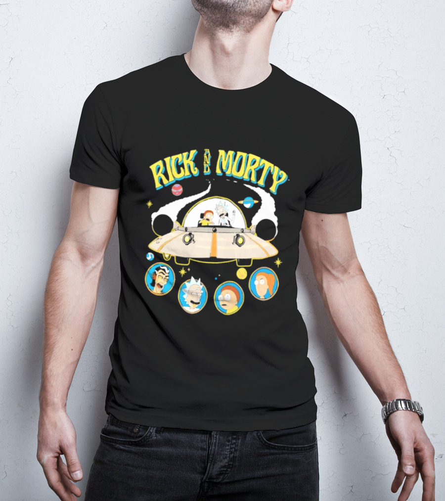 Rick And Morty Space Adventure UFO Characters Planets Adult Swim T-Shirt