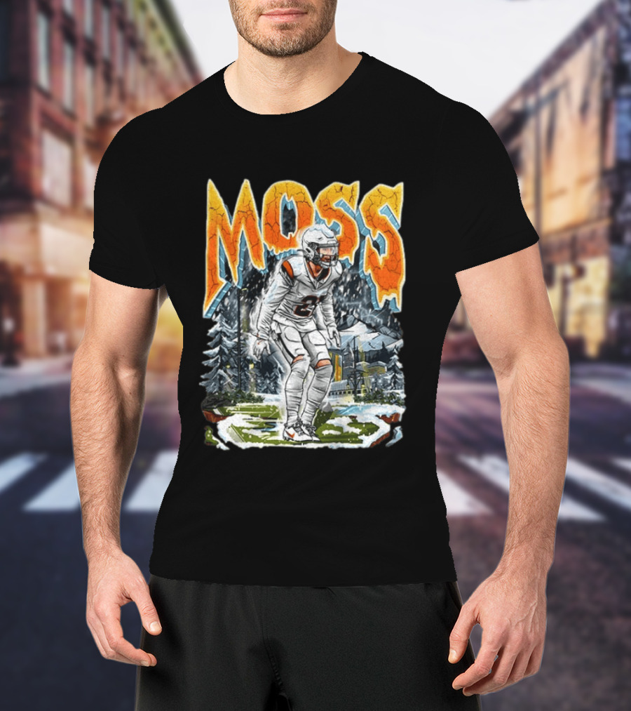 Moss Broncos Country Football Comic Style Winter Sports Scene T-Shirt