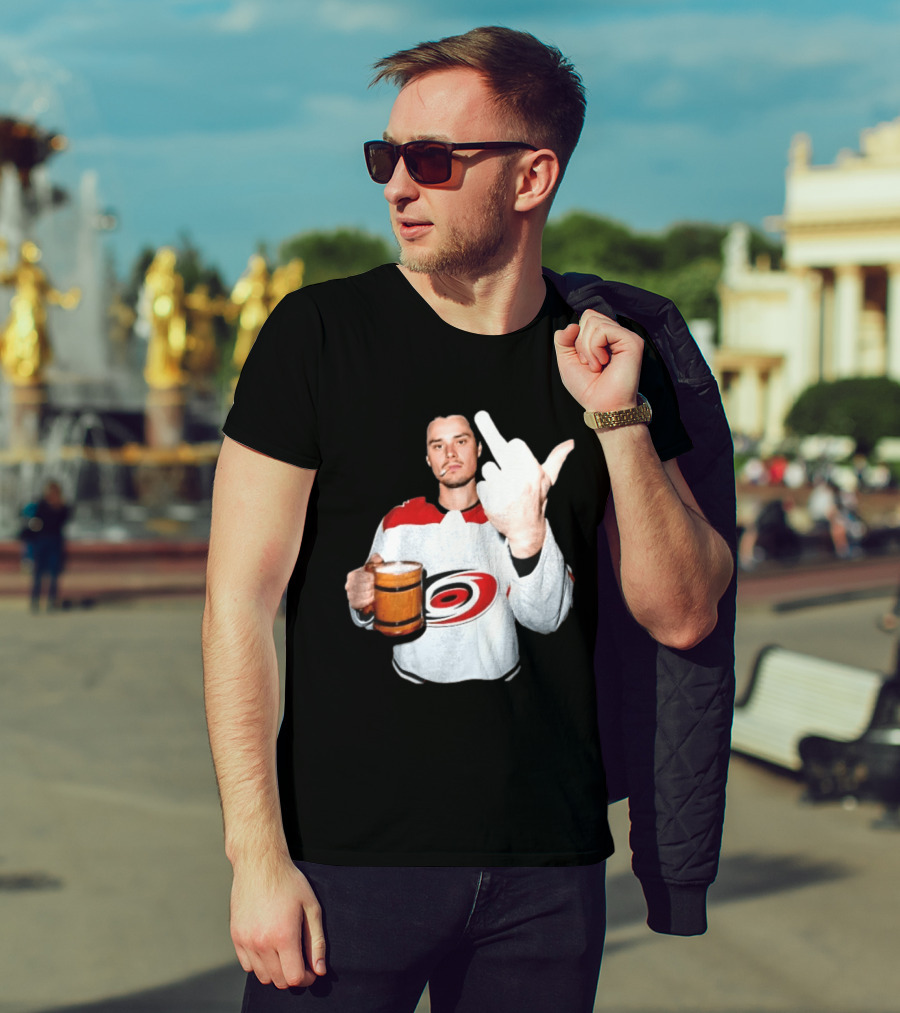 Sebastian Aho Carolina Hurricanes Wooden Beer Middle Finger Gesture T-Shirt