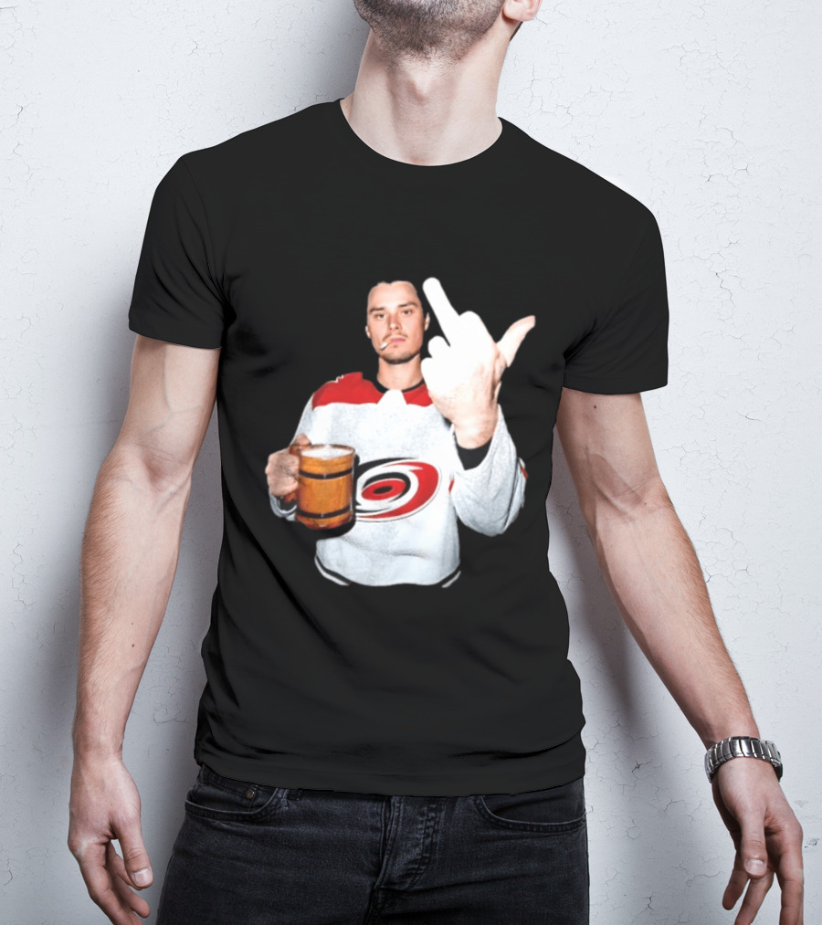 Sebastian Aho Carolina Hurricanes Wooden Beer Middle Finger Gesture T-Shirt