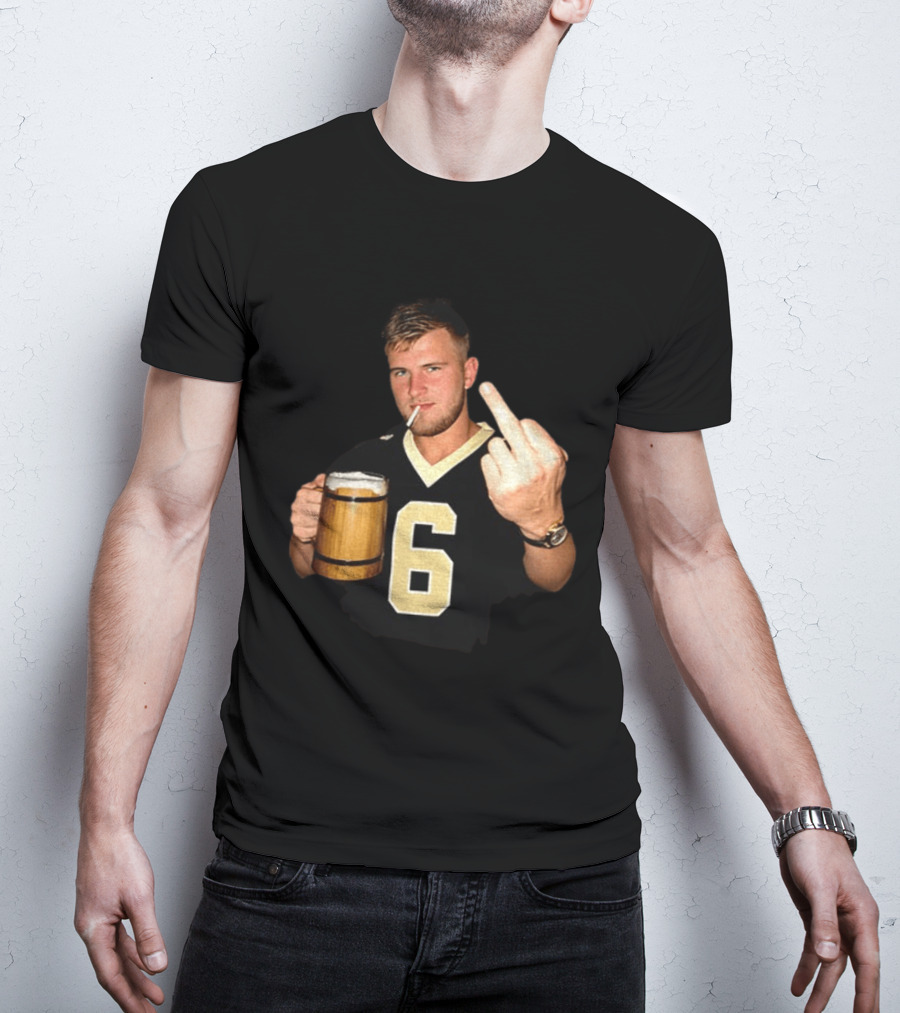 Tyler Shough Number 6 New Orleans Saints Middle Finger Gesture T-Shirt