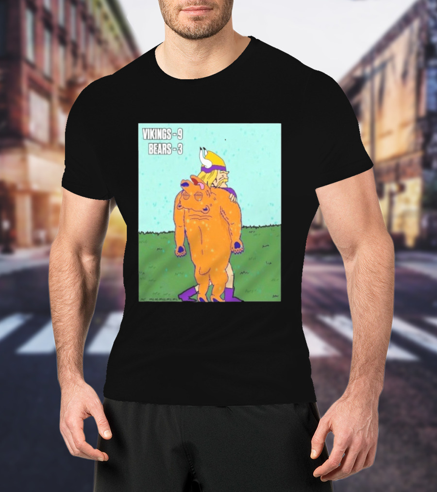 Vikings 9 Bears 3 Cartoon Sports Rivalry Image T-Shirt