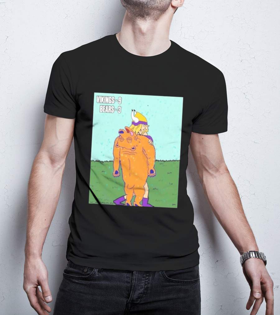 Vikings 9 Bears 3 Cartoon Sports Rivalry Image T-Shirt