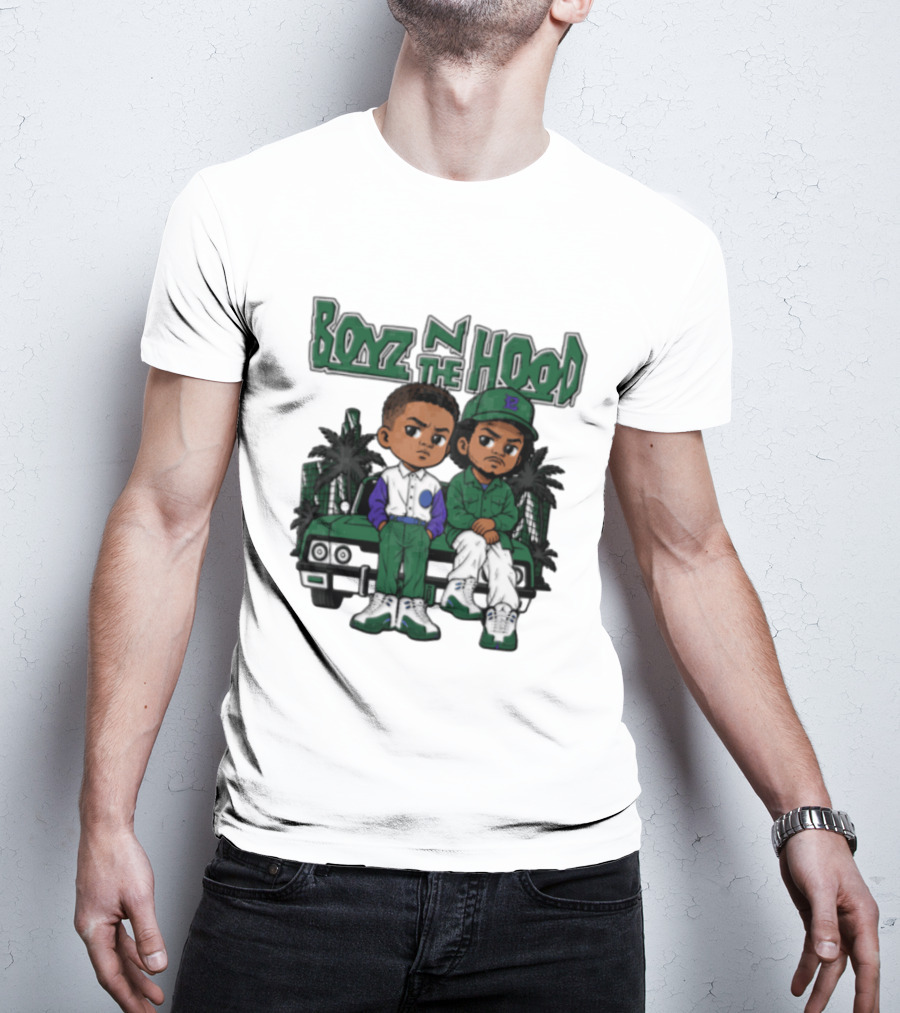 Boyz N The Hood Cartoon Boys Green Car Palm Trees T-Shirt
