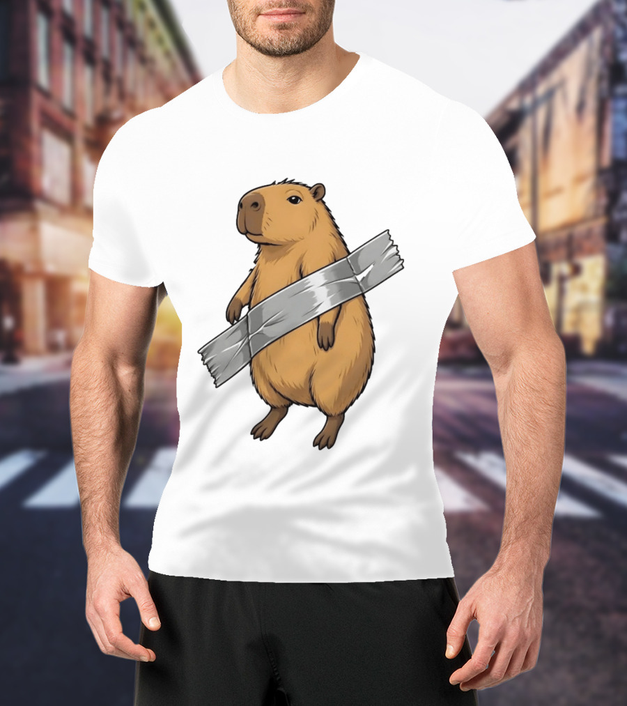 Capybara Holding Duct Tape Rodent Iconic Funny Meme T-Shirt