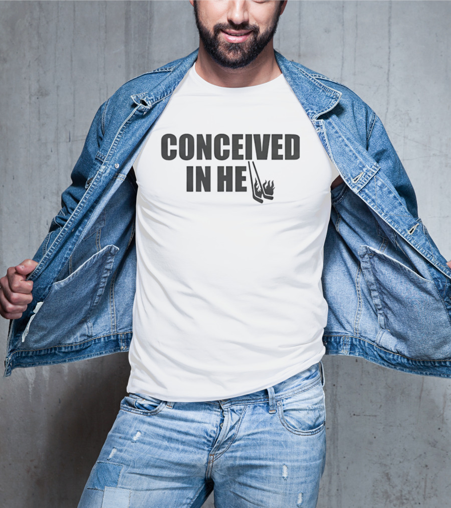 Conceived In Hell Hockey Sticks Flames T-Shirt
