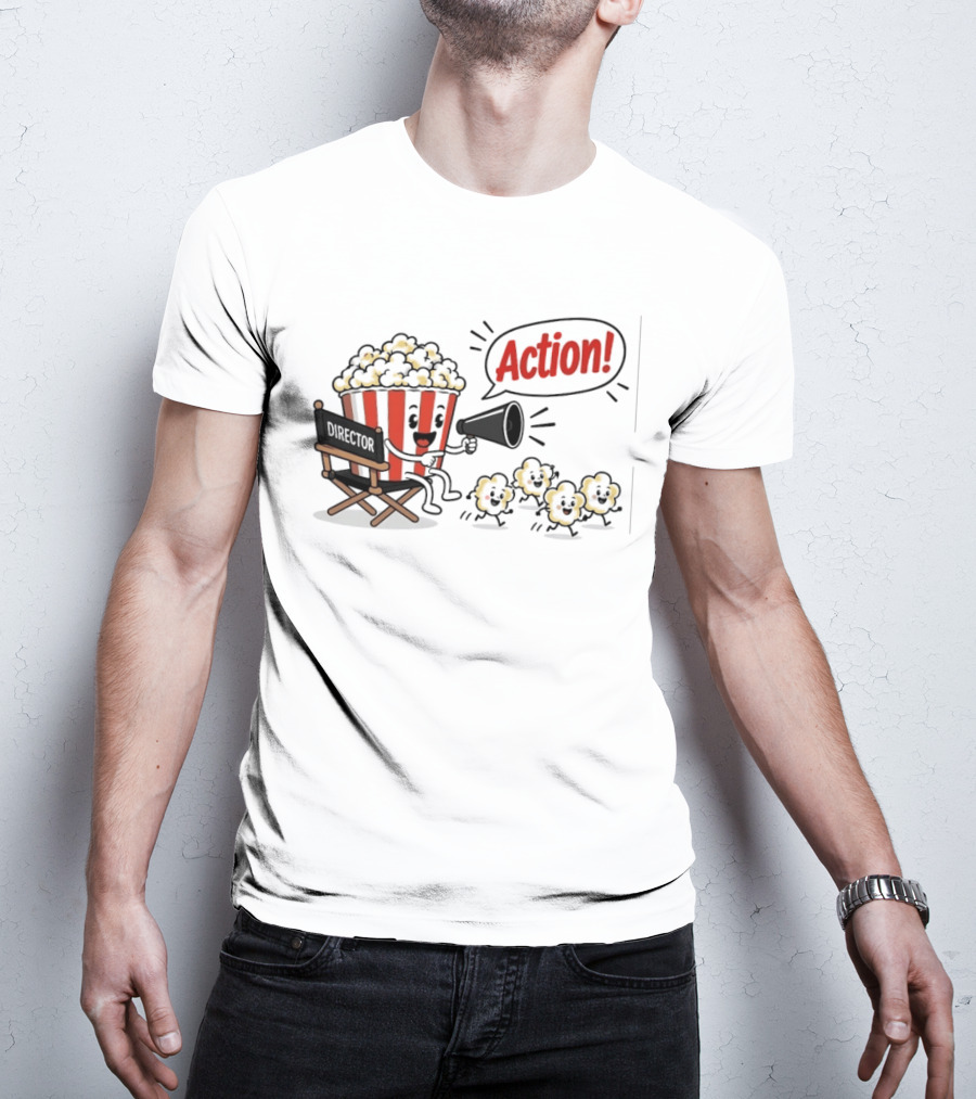 Director Popcorn Calling Action Movie Night Chair Megaphone T-Shirt