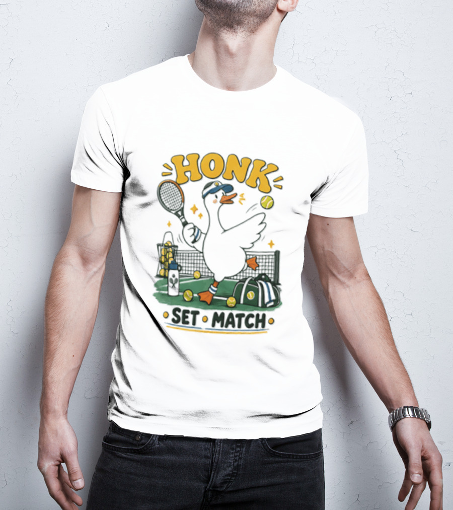 Honk Set Match Duck Playing Tennis Cartoon T-Shirt