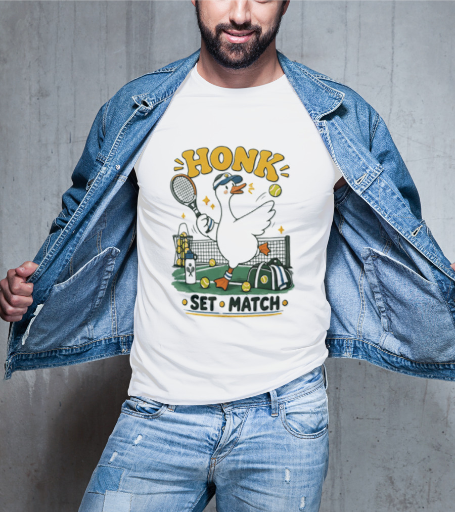 Honk Set Match Duck Playing Tennis Cartoon T-Shirt