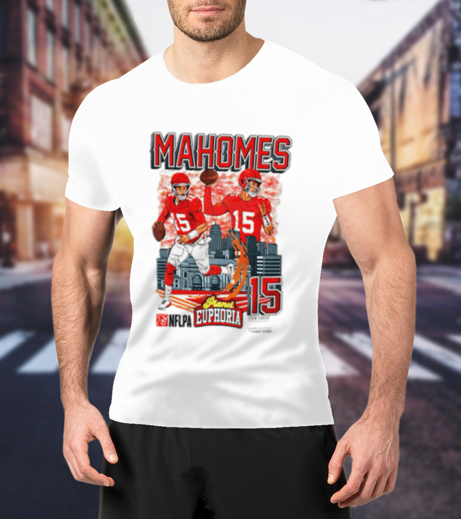 Mahomes Kansas City Chiefs Quarterback Euphoria 15 Skyline NFL Players T-Shirt