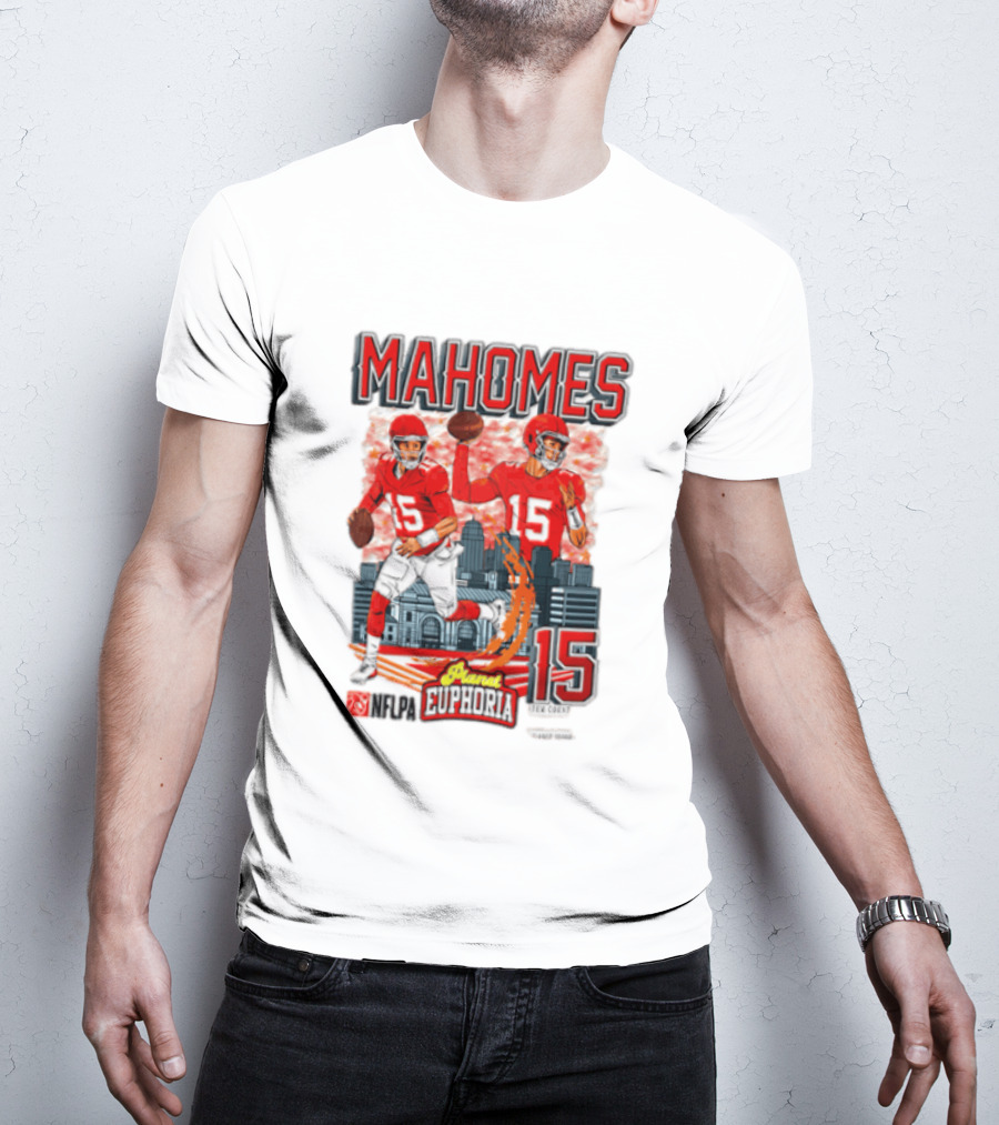 Mahomes Kansas City Chiefs Quarterback Euphoria 15 Skyline NFL Players T-Shirt