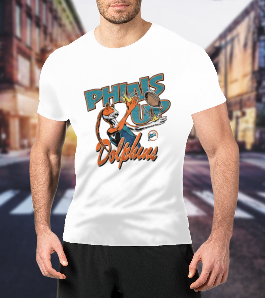 Phins Up Dolphins Jar Jar Binks Catching Football Miami Sports Fan T-Shirt