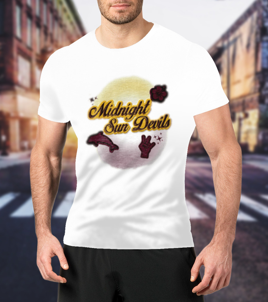 Midnight Sun Devils Hibiscus Flower Dolphin And Peace Sign T-Shirt