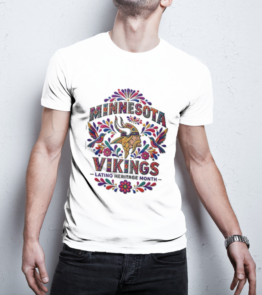 Minnesota Vikings Latino Heritage Month Viking Floral Hummingbird T-Shirt