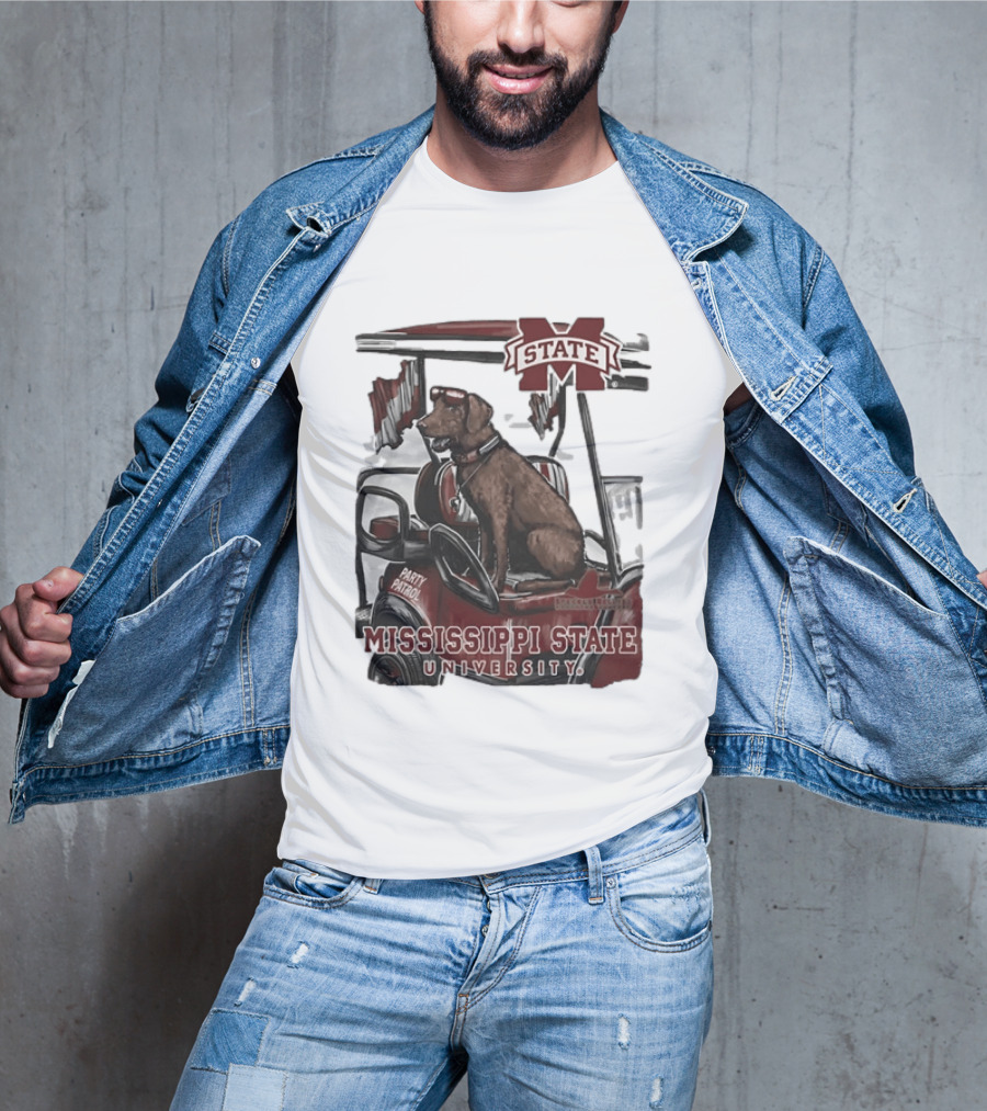 Mississippi State University Bulldogs Party Patrol Brown Lab Golf Cart T-Shirt