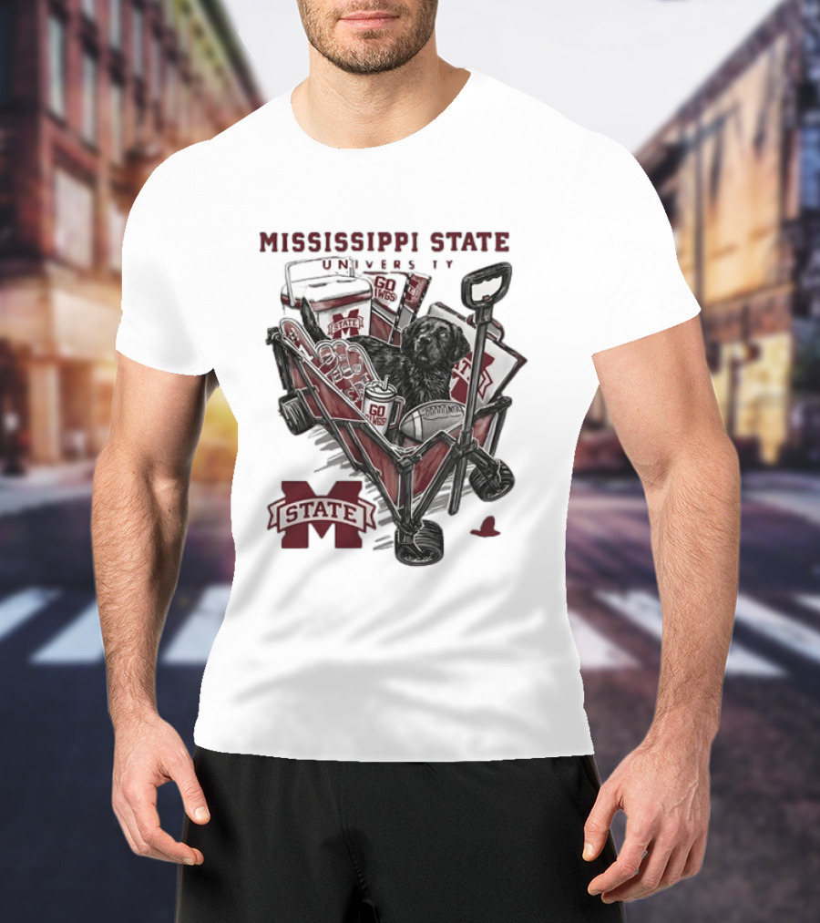 Mississippi State University Go Dawgs Tailgate Wagon With Dog And Drinks T-Shirt