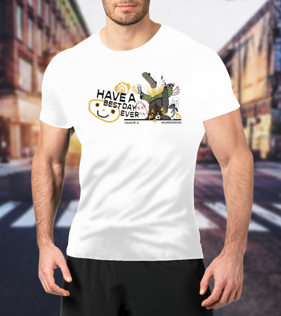 SHONDUROS Have A Best Day Ever Skatestation Smiley Skateboarding T-Shirt