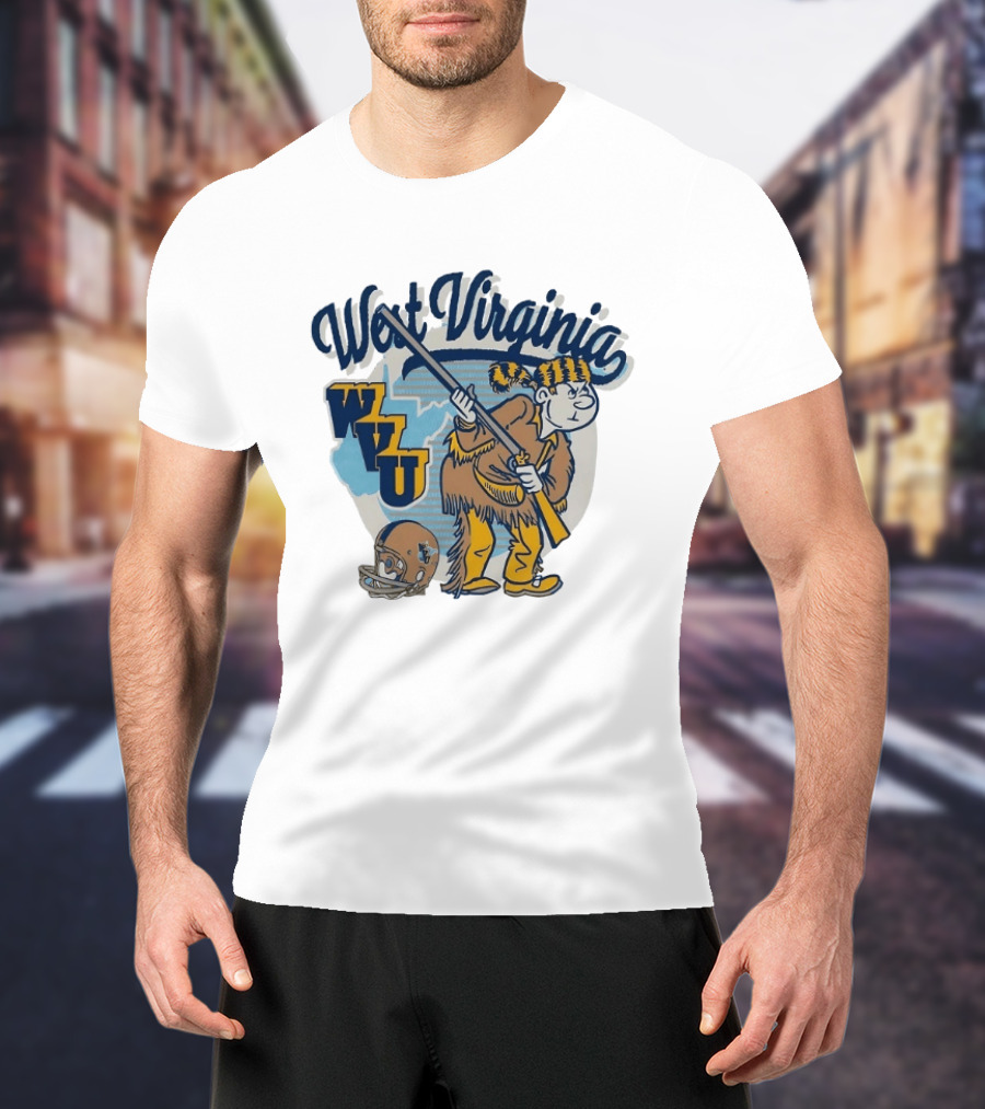 West Virginia Mountaineers WVU Mascot With Rifle And Helmet T-Shirt