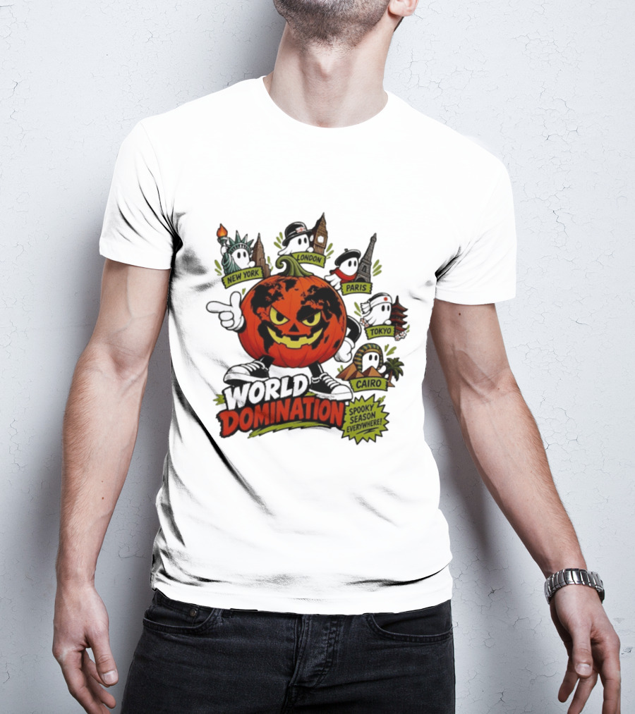 World Domination Pumpkin Spooky Season Everywhere New York London Paris Tokyo Cairo T-Shirt