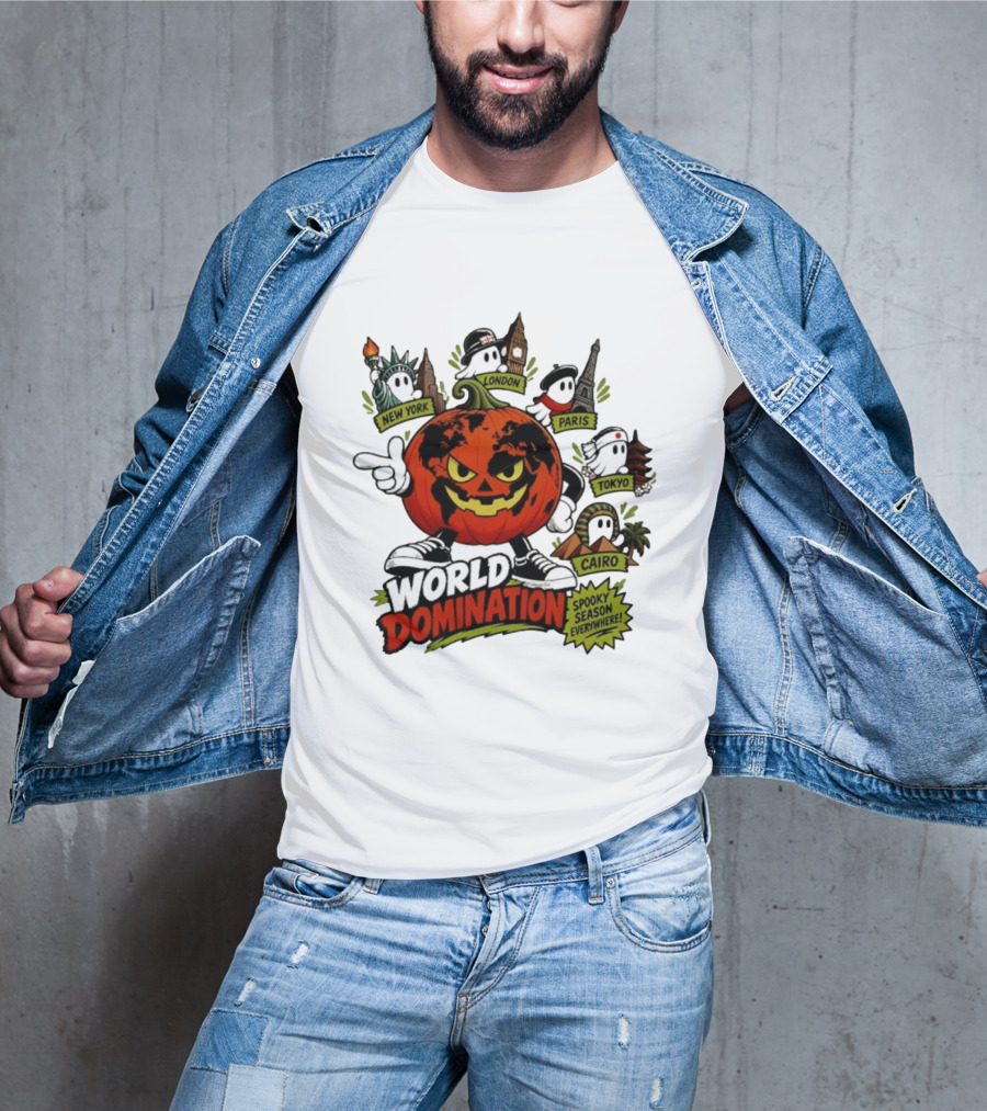 World Domination Pumpkin Spooky Season Everywhere New York London Paris Tokyo Cairo T-Shirt