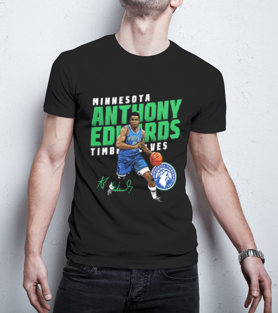 Anthony Edwards Minnesota Timberwolves NBA 5 Basketball Player Dribbling Ball T-Shirt