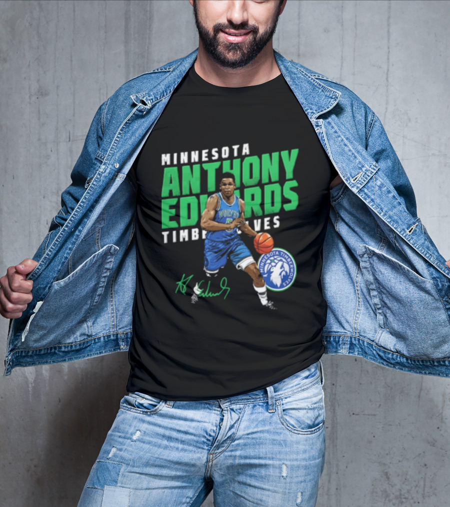Anthony Edwards Minnesota Timberwolves NBA 5 Basketball Player Dribbling Ball T-Shirt