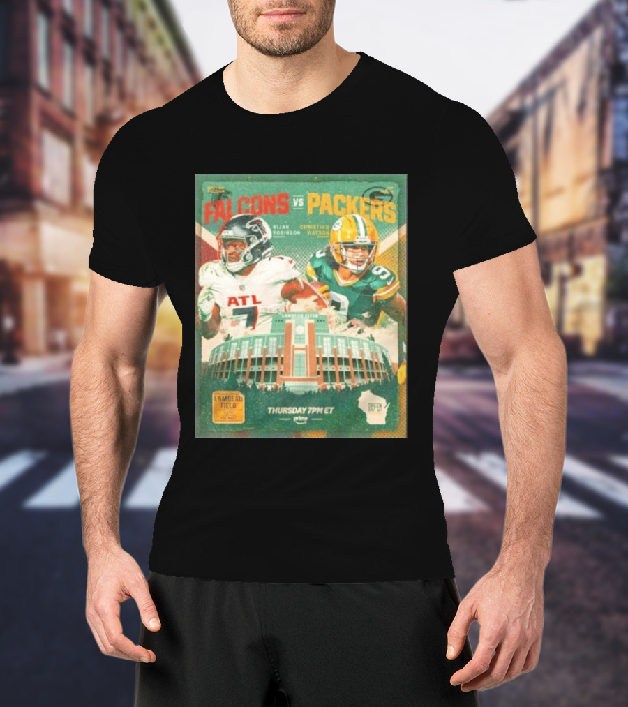 Bijan Robinson Christian Watson Falcons Vs Packers Lambeau Field Thursday 7PM ET Prime 2026 T-Shirt
