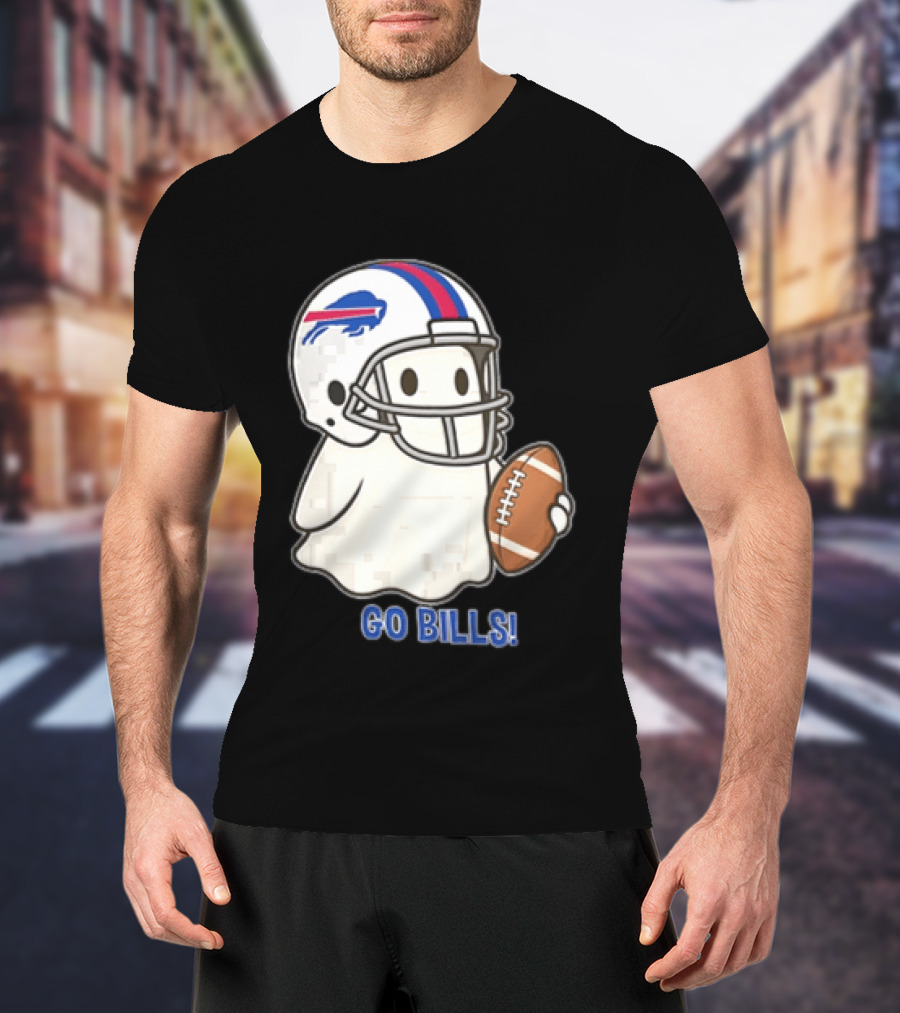 Buffalo Bills Ghost GO BILLS Football Helmet Holding Ball T-Shirt