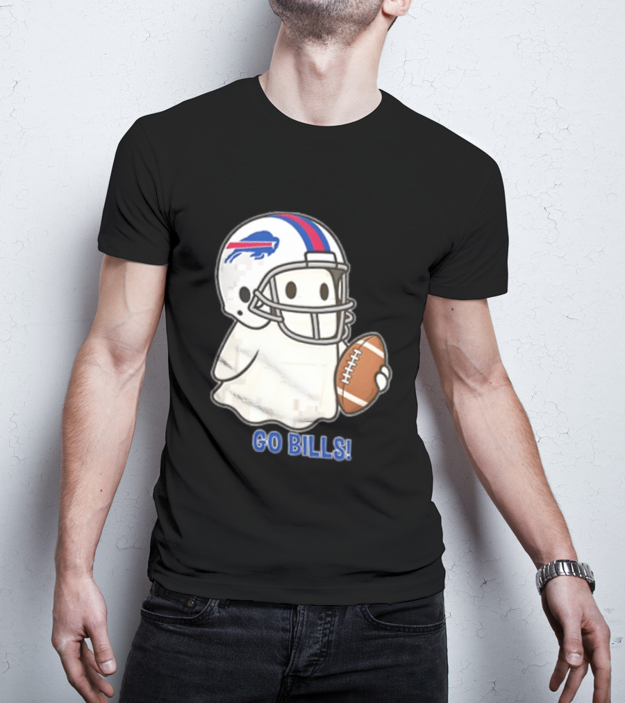 Buffalo Bills Ghost GO BILLS Football Helmet Holding Ball T-Shirt
