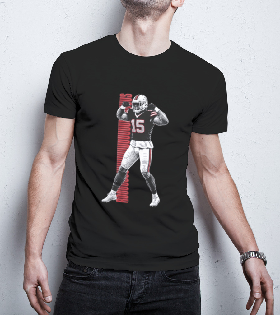 Buffalo Bills Rooouuuuudus 15 Football Player Flexing Arms Halftone NFL Fan T-Shirt