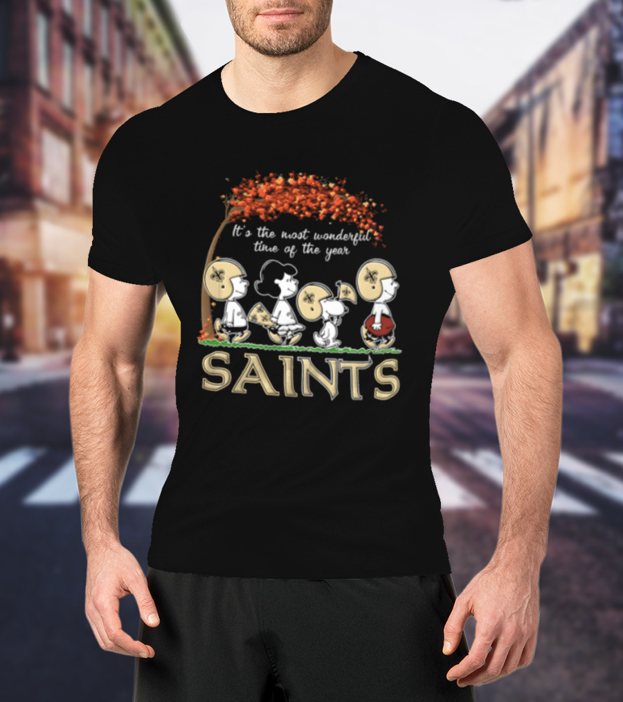 New Orleans Saints Charlie Brown Snoopy It's The Most Wonderful Time Of The Year T-Shirt