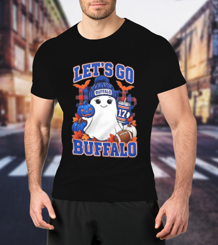 Let's Go Buffalo Ghost With Beanie Pumpkin And Football T-Shirt