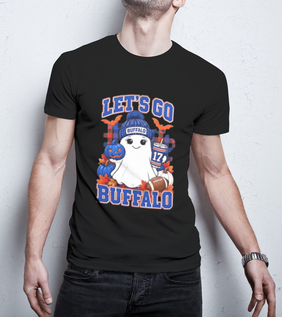 Let's Go Buffalo Ghost With Beanie Pumpkin And Football T-Shirt
