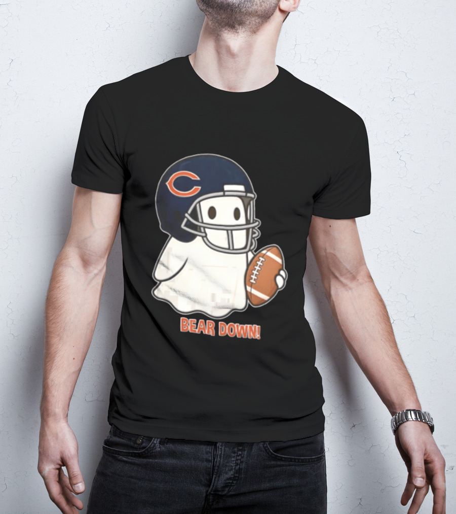 Chicago Bears Bear Down Ghost Football Helmet Holding Ball T-Shirt