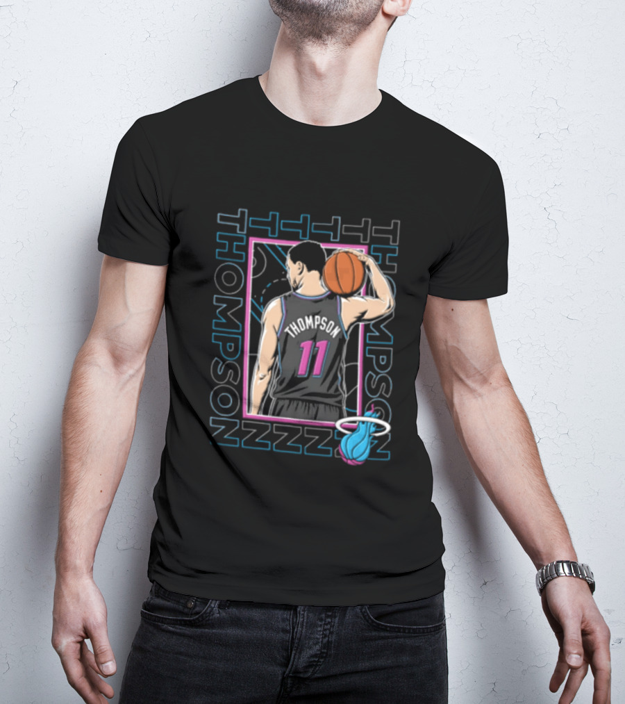 Thompson 11 Miami Heat Basketball Player Holding Ball NBA T-Shirt