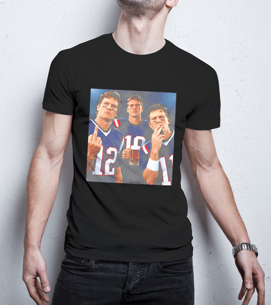 Tom Brady Drake Maye Drew Bledsoe New England Patriots Beer Middle Finger T-Shirt