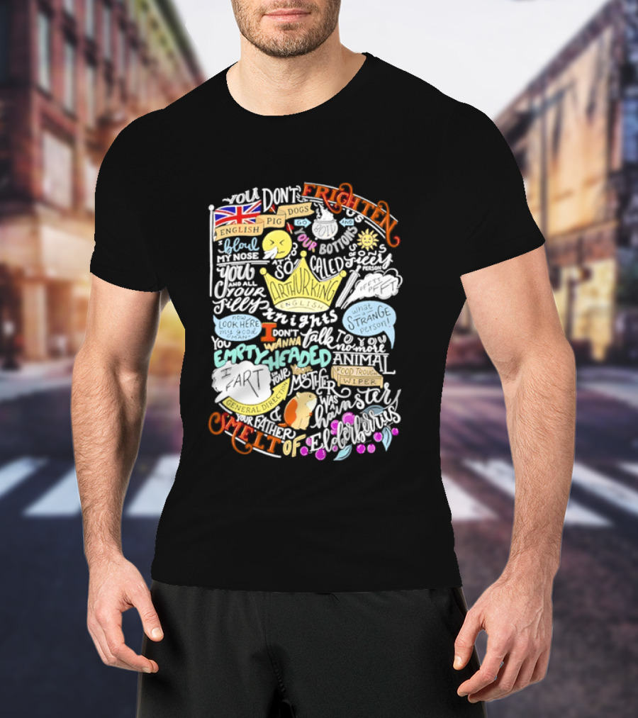 Monty Python Holy Grail Taunting French Knight Humorous Quote Crown Flag T-Shirt