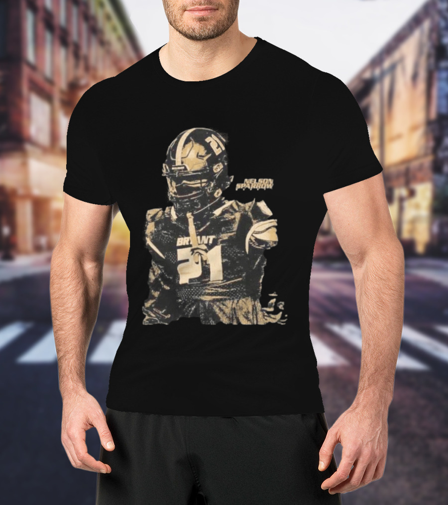 Bryant Bulldogs Nelson Sparrow No 21 Safety Distressed Football T-Shirt
