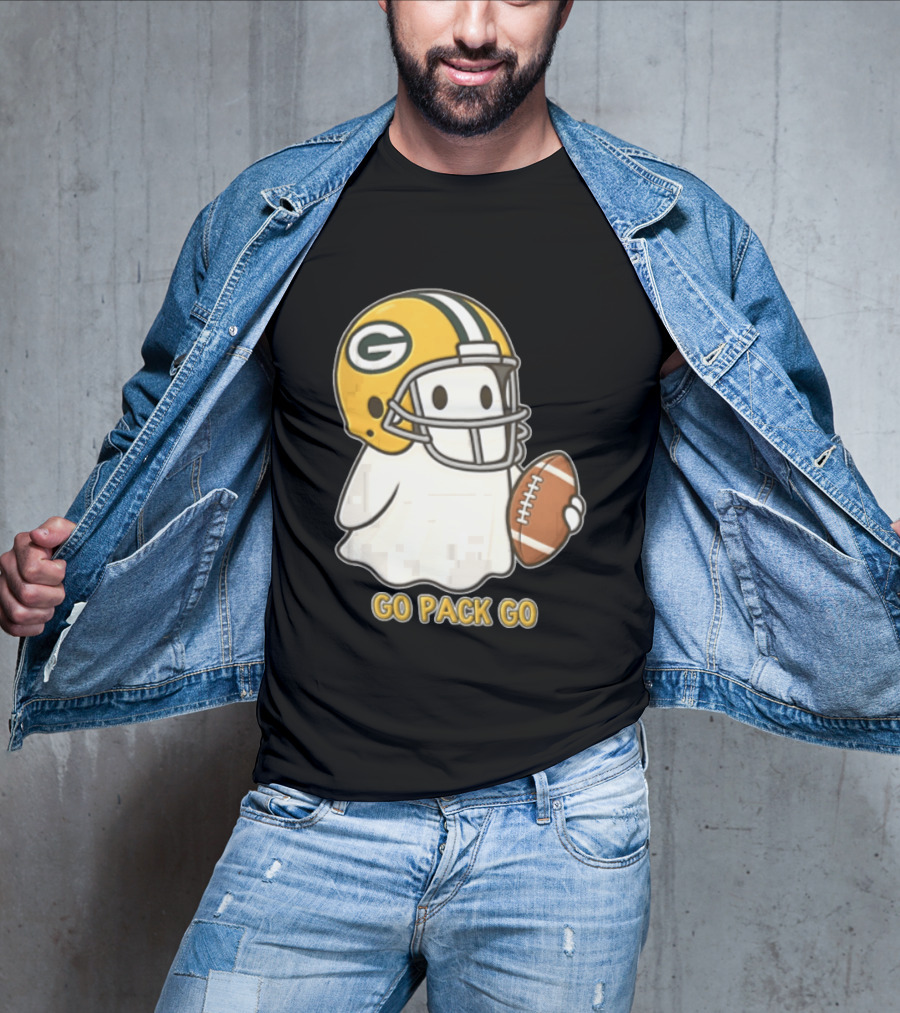 Go Pack Go Ghost With Green Bay Packers Football Helmet And Ball T-Shirt