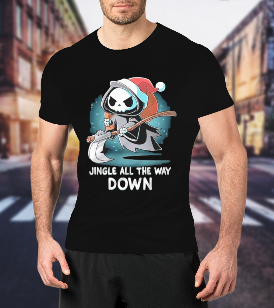 Jingle All The Way Down Grim Reaper Santa Hat T-Shirt
