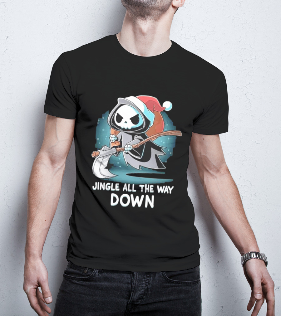 Jingle All The Way Down Grim Reaper Santa Hat T-Shirt